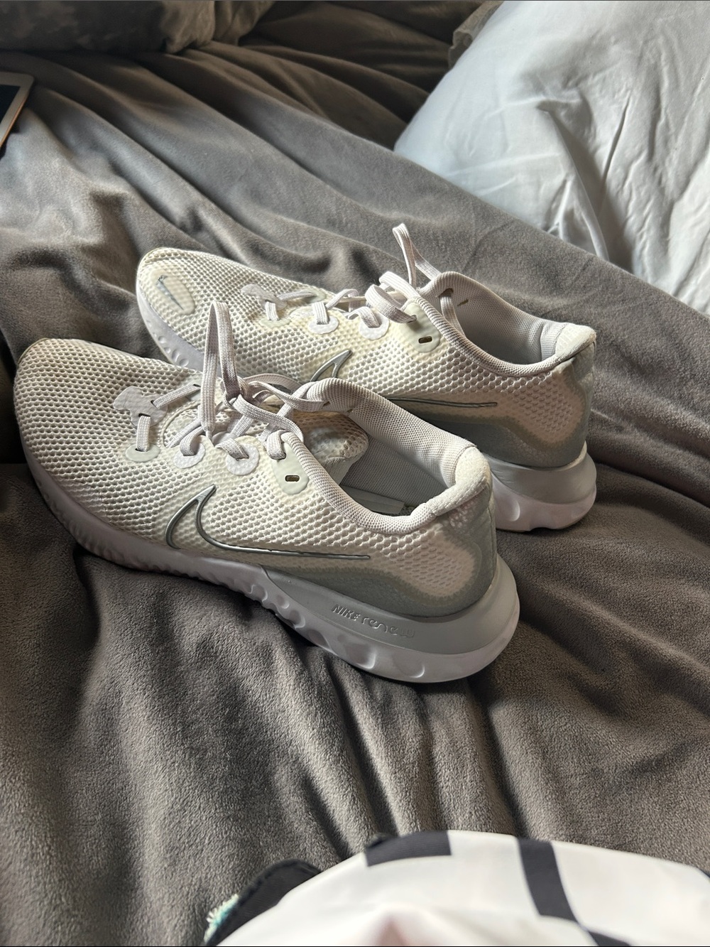 Nike Off-White Mesh Running Shoes with Silver Swoosh
